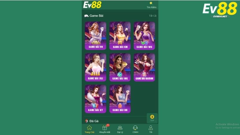 Tổng hợp các sảnh game bài hợp tác cùng EV88